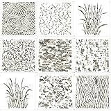 9 Stücke Camo Drucken Schablonen Camouflage Malerei Vorlagen Wiederverwendbare Gras Muster Schablonen Grün Camo DIY Schablonen für Scrapbooking Malerei auf Holz Handwerk (11,8 x 11,8 Zoll)