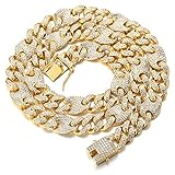 Halukakah Herren Goldkette Iced Out,13MM Männer Kaffeebohne Kubanische Kette Miami 18 Karat Echt Vergoldet Halsband Halskette 55cm,Volle Cz Diamant Schnitt Zinken-Set,Geschenk für I