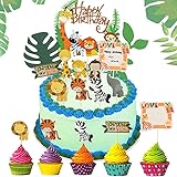 ENYACOS Cake Topper, Tortendeko Geburstagstorte Deko, Cake Topper Happy Birthday,Kuchendekoration Geburtstag,Safari geburtstagsdeko,Tortendeko Geburtstag Junge,Marzipan deko fü