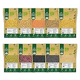 BIO Indische Hülsenfrüchte 10er SET - 2 Kg - Dal, Linsen, Bohnen, Kichererbsen - Mattenbohnen, Belugalinsen, Kidneybohnen, Mungbohnen, Urdbohnen, Urad Dal, Mung Dal, Rote Linsen, Chana D