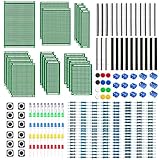 WayinTop Doppelseitig PCB Board 6 Größen mit Elektronik Komponenten Kit, 2,54mm Stiftleiste + 2/3 Pin Screw Terminal Block + Widerstände Sortiment 10-1M Ohm+ 5mm Led Dioden + Tactile T