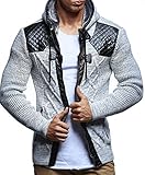 Leif Nelson Herren Strick-Jacke mit Kapuze Slim Fit Grobstrick Moderner schwarzer Herren Hoodie-Sweatjacke-Winterjacke Langarm Grobstrick LN5355 Ecru-Grau S