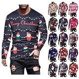 Weihnachten Tshirt Herren Langarm Rundhals Bedrucktv Winter Herbst Langarmshirt mit Christmas-Druck Sportshirt Casual O-Neck Bluse Slim Fit Hemd Top Basic Lusting Weihnachts-Geschenke für Männer-#1