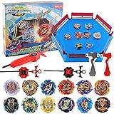 TuKIIE Bey Kinder Spielzeug Kreisel Arena Battling Top Stadium Blade Battle Set, 12 Burst Kreisel 3 Launchers Grip 1 Arena Combat Game, für Kinder ab 6 J
