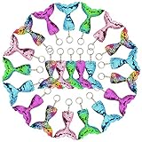 FEPITO 20 pcs Glitter Meerjungfrau Schwanz Schlüsselanhänger für Meerjungfrau Party, Reversible Sequins Schlüsselanhänger Geburtstag Party Supplies Geschenke Dekorationen für Kinder M