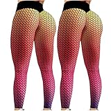 Sportleggings Anti Cellulite Textured Booty Yoga Leggings fur Damen Blickdicht Scrunch Butt Jogginghose 3D Drucken Yogahose Hohe Taille Elastisch Sporthose Lauflegging