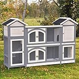 nanook Kaninchenstall, Hasenstall Castle XXL mit seitlichen Aufgängen für mehr Platz - wetterfest - Staufach - extragroß 181 x 43 x 127 cm grau/W