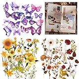 120Pcs Scrapbooking Sticker Blumen Scrapbooking Aufkleber Schmetterlinge Vintage DIY Basteln Deko für Album Notizbuch Kalender Umschlag(Bunt-B)