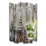 Kreative Feder Mojito Cocktail Rezept Holzschild Shabby Chic Landhaus Stil - Wand Deko fürs Zuhause Familie und Freunde 30x20