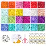 selizo 14440pcs Glasperlen und 100pcs Alphabet Buchstabe Perlen, 2mm Mini Perlen Rocailles Perlen mit Elastischen Schnur Schnüre, Schere für Armbänder Schmuck machen und Handwerk