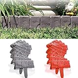 Heveer Gartenbegrenzung, grau, Stein-Effekt, Rasenkante, Kunststoff, Pflanzenbegrenzung, Blumenbeet-Zaun, Kunststein (20 Stück, grau)