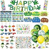 102 Stück Dino Party Mitgebsel,Dinosaurier Spielzeug Set mit Schnapparmband,Schlüsselanhänger,Dinosaurier Spielzeug,Dino Maske,Einladungskarten,Luftballons,Girland für Kinder Partyzubehö