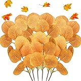 10 Stücke Herbst Gefälschte Eukalyptus Blätter Stiele Künstliche Ovale Eukalyptus Blätter Zweige Herbst Gefälschte Herbst Blätter für Heim Erntedankfest Hochzeit Kranz Party Dekor (Orange)