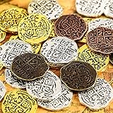 HICARER 35 Stücke Metall Piraten Münzen Piratenschatz Münzen Goldmünzen Metall Kinder Goldtaler Metall Piraten Goldmuenzen Spielzeug für Party Favor Dekorationen Antike Bronze Gold Silb