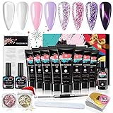 Skymore Nagelgel Set, Gel Nägel Nagelverlängerung, UV Nagellack UV Farbgel mit Überlack Unterlack, Gel Quick Extension Building Gel Nagel Verlängerung, Nägel Starterset, Cateye F