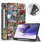 TOPCASE Hülle Kompatibel mit Samsung Galaxy Tab S7 FE 12.4 Zoll 2021（T730/T735/T736/T738）und Tab Galaxy Tab S7 Plus (M-T970/T975) Faltbare Standschutz hülle,Eingebauter Pencil Halter,G