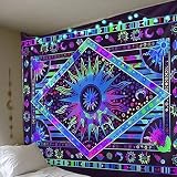 Ulticool - Wandteppich Dekoration Wohnung - Ethnisch Violett Blau Universum Sonne Mond - 200 x 150 cm groß - Wandtuch Wandbehänge - Accessoires für Schlafzimmer W