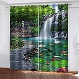 YTSDBB Blickdicht Gardinen für Schlafzimmer Wasserfall Schwanensee Landschaft B 200 x H 160 cm 3D Digitaldruck Druckmuster Öse Thermisch isoliert 90% für Schlafzimmer Wohnzimmer ​Kinderzimmer Jung