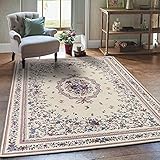 TALETA Aegean Teppich Orientalisch Aubusson mit Blumenmuster Medaillon Wohnzimmer Beige 160x230
