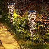 Görvitor Solarleuchten Garten Metall 2 Stück Solarlampen für Außen Garten, Görvitor LED Solar Gartenleuchten Warmweiß Gartenlicht Deko IP65 Wasserdichte für Außen Terrasse Rasen Weg W