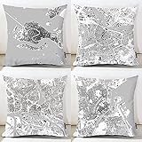 Lionmood ® Kissenbezug 40x40 45x45 | Dekorativ Stadt | Geschenke | Architekt Design | Stadtkarte Weltweit | Schwarzweiß Abstrakt (40x40cm, Wasserstädte Europa 1 - Venedig Amsterdam Hamburg Kopenhagen)