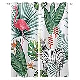 FTCAKET Balkontür Gardine Grün Gardine Sterne Pflanze Zebra Mit Ösen 2Er Set Vorhänge Für Wohnkultur Kinderzimmer Modern 180x200 cm ( Breite x Höhe)