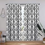 Verdunklungsvorhänge, florales Muster, Fliesen, austauschbar, Retro, nostalgisch, modern, Barock-Design, für Büro, 304,8 cm B x 228,6 cm L, Schwarz / Weiß