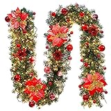 HolAngela Weihnachtsgirlande Tannengirlande 270CM Künstliche Kranzgirlande mit 5m/0M LED Lichterkette Beleuchtung Weihnachtskranz Weihnachten Girlande Deko für Weihnachten (A-03-LED, 5M)