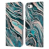 Head Case Designs Offizielle Zugelassen LebensArt Blaugrün und Rosegold Edelsteinmarmor Leder Brieftaschen Handyhülle Hülle Huelle kompatibel mit Apple iPhone 5 / iPhone 5s / iPhone SE 2016