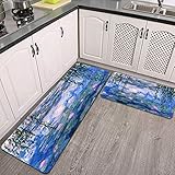 2 STK rutschfest Küchenmatte,Claude Monet Seerosen Küchenteppich weich und superabsorbierend,Küche Fußmatte Badeteppich Teppich S