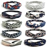 LZYMSZ 10 Packs Boho Verdrehte Stirnbänder,Damen Blumendruck Stirnbänder Criss Cross Elastic Kopf Verpackung Twisted Weinlese Haar Zubehö