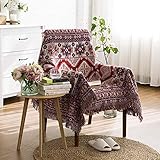 Tagesdecke Wohndecke Baumwolle mit Fransen Rot Beige Schlafzimmer Sofaüberwurf Bettüberwurf Boho Stil Geometrisches Muster Sofa überwurf Bett 90x180