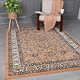VIMODA Klassisch Orient Teppich dicht gewebt Wohnzimmer Beige Braun, Maße:40x60