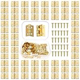WZYTEU 100 Stück 8 * 10mm Scharniere Klein,Messing Mini Scharnier für Holzkiste Schmuck-Box Puppenhaus Miniatur Moebel + 400 Stück Ersatz Goldene Scharnierschraub