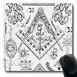 Jamron Mousepad OblongWorld Wissen Heraldische alte Maurer Muster Vintage neue Tattoo Symbole Auge Freimaurerei Design Zeichen rutschfeste Gummi Mauspad B眉ro Computer Laptop Spiele Mat.-N