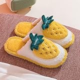 BEMORE Haus Hausschuhe Warm Indoor Anti-Skid,Süße Fruchtplüschhausschuhe,Bequeme und atmungsaktive Baumwollhausschuhe-Gelb_40-41,Warm Baumwolle Plüsch W