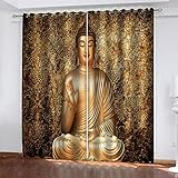 TTBBBB Verdunkelungsvorhang Kinderzimmer Goldenes Buddha-Muster B 183 x H 160 cm Soft Blickdicht Vorhang Gardinen Raumverdunkelung mit Ösen Ösenvorhang für Schlafzimmer Wohnzimmer 2er S