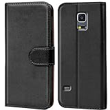 Verco Handyhülle für Samsung S5 Hülle, Schutzhülle für Samsung Galaxy S5 Neo Tasche PU Leder Flip Case Brieftasche - Schw