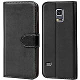 CoolGadget Klapphülle kompatibel mit Samsung Galaxy S5 Mini Tasche, 360 Grad Rundumschutz Robustes Etui aus Kunstleder, Galaxy S5 Mini Schutz Hülle - Schw
