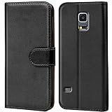 Conie Handyhülle für Samsung Galaxy S5 / S5 Neo Hülle, Premium PU Leder Flip Case Booklet Cover Weiches Innenfutter für Galaxy S5 / S5 Neo Tasche, Schw