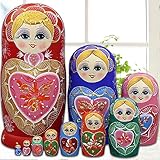 YCX Russische Matroschka Puppen 10 Teile/Satz Matroschkas Holz,Figuren Babuschka Weihnachten Geschenk Kreative Schöne Set,R