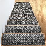 Stufenmatte Treppenteppich Selbstklebend,Anti-Rutsch Teppich Stufenmatten, Treppenstufen Matten Sicherheit Für Kinder Ältere Und Hunde (Dunkelgrau,10 Scheiben)
