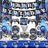 Videospiel-Partyzubehör – Gamer-Geburtstagsdekorationsset für Jungen, einschließlich HAPPY BIRTHDAY Banner, Teller, Tassen, Servietten, Tischdecken, für Kindergeburtstagsdekoration – Portionen 20