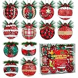 MCEAST 12 Stück Buffalo Plaid Weihnachtsschmuck Weihnachtsbaum Schaum Hängende Dekorationen mit Schneeflocke für Weihnachtsbäume Dek