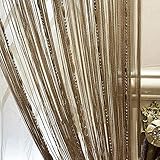 LAPOPNUT Fadenvorhang Vorhänge Türvorhang Weiß Perlenvorhang mit Tautropfen Kunststoffperlen Streifenvorhang Wandvorhang Fensterdekoration Pailettenvorhang 100x200cm Champag