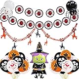 PINPOXE Halloween Deko Set, Happy Halloween Dekoration Folienballons Girlande, Halloween Hexe Luftballon Set, Dekoration und Accessoires für Grusel Party und Garten, Ballons fur Halloweenparty