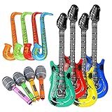 Fyjucpa Aufblasbare Musikinstrumente, aufblasbares Gitarrensaxophon, Mikrofon, Rockstar-Spielzeug-Set für Kinder, Geschenke, Partyzubehör, Gastgeschenke, Luftballons, 12 Stück