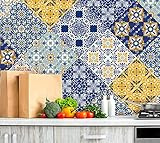 HPNIUB 24 Stück Bunt Fliesenaufkleber,Mosaik Küche Wandaufkleber,DIY Marokkanischer Fliesenfolie für Badezimmer,Treppenaufkleber Wandfliese Aufkleber,Wasserdicht Selbstklebende Fliesensticker,15×15CM