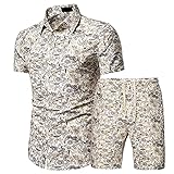 IQYU Freizeitanzug Herren Mode Goldener SchlüSsel Slim Fit Hemden Mit Umlegekragen Sport Shorts Mit Kordelzug Urban Streetwear Bequeme Jogginganzug Outdoor Atmungsaktiv Sportanzug
