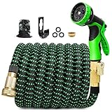 Flexibler Gartenschlauch 15M/50FT, Dehnbar Wasserschlauch mit 9 Funktionsspray Düse, Dreifacher Latexkern, Knickfest, Dehnbarer, Auslaufsicherer Flexibler Schlauch für Gartenbewässerung Reinig
